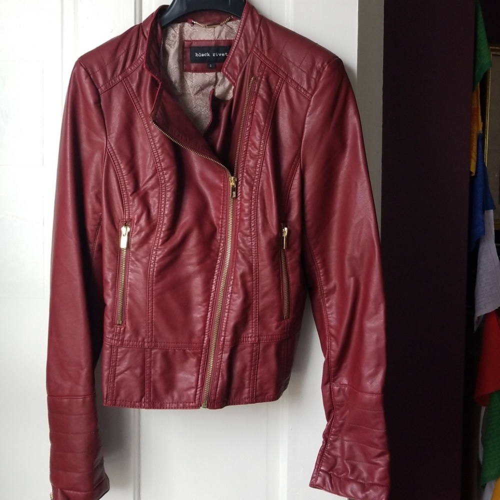Red faux leather jacket
